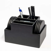 Black Leatherette 8 Round Coaster Set w/ Holder